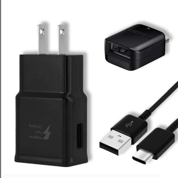 Fast Adaptive Charger for Galaxy + 4ft Type-C Cable & OTG Adapter (Black)