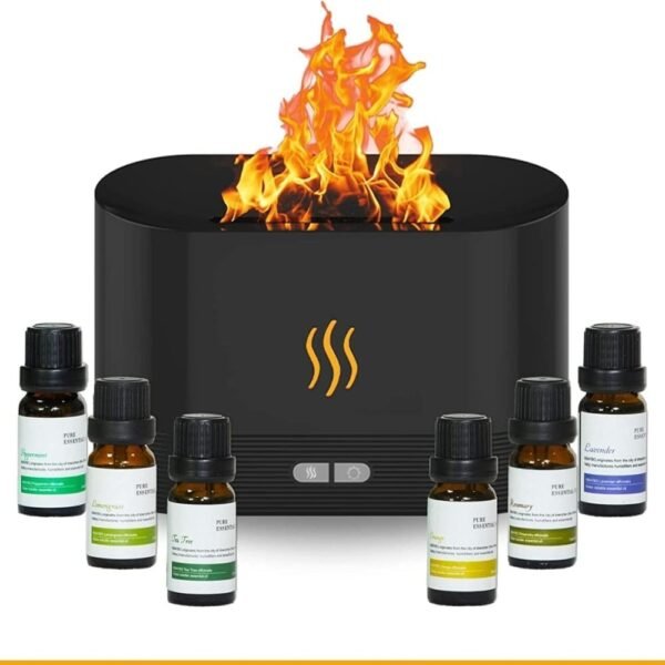 Flame Air Diffuser & Humidifier – Includes 6 Essential Oils (Black)