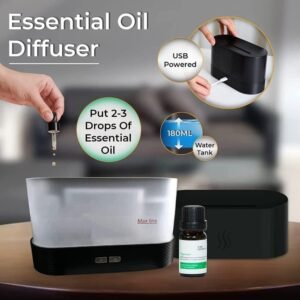 Flame Air Diffuser & Humidifier – Includes 6 Essential Oils (Black)