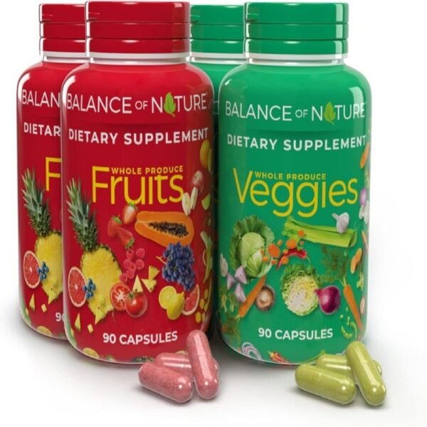 Balance of Nature Fruits & Veggies – Whole Food Supplement 90 Fruit Capsules, 90 Veggie Capsules – 2 Set