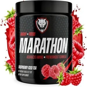 6AM Run Marathon, Pre-Workout Powder for Distance Running, Essential Amino Energy for Cardio Raspberry Iced Tea, 40 Servings