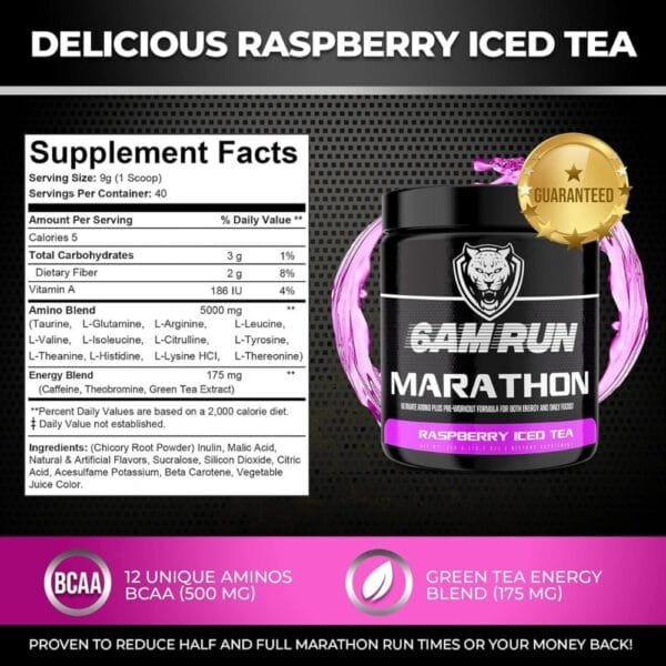 6AM Run Marathon Pre-Workout – Raspberry Iced Tea, 40 Servings